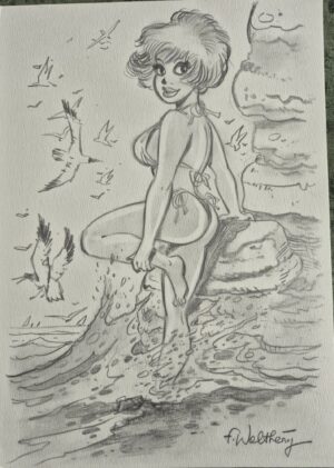 Ex-libris signé Walthéry Natacha à la mer